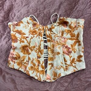 Urban outfitters Glassons Floral Corset Top - Cream and Brown